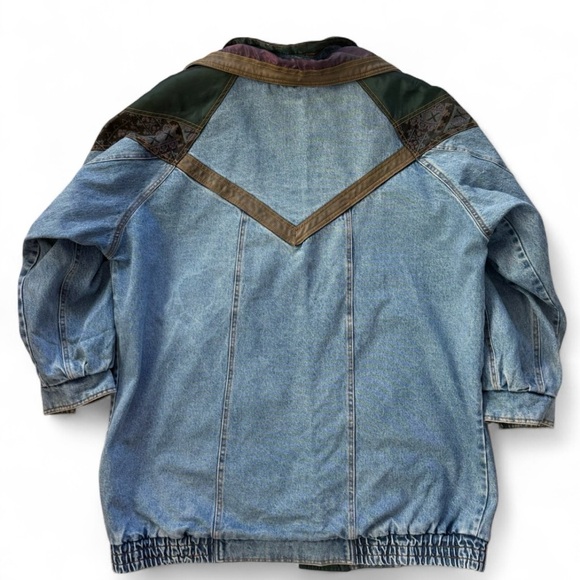 Vintage 90s Oversized Denim Jacket | Western Patchwork Boho Retro | Size L - Picture 4 of 10